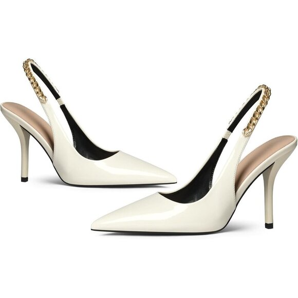 🆕Women White Stiletto Heels Closed Pointed Toe 4 in Heels Patent Leather Pumps - Picture 9 of 9